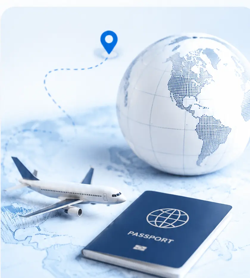Travel document, airplane and globe illustration